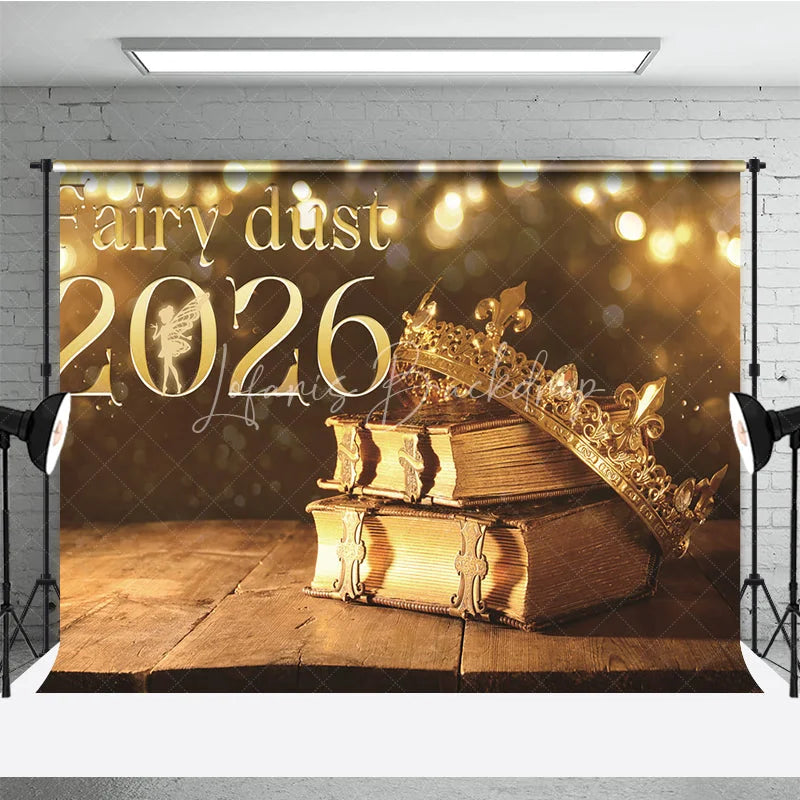 Lofaris Magical New Year 2026 Backdrop with Fairy Dust and Princess Crown Enchanted Fairytale Themed NYE Party Decor