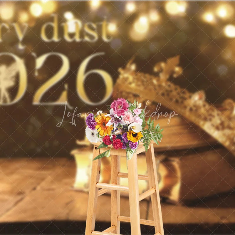 Lofaris Magical New Year 2026 Backdrop with Fairy Dust and Princess Crown Enchanted Fairytale Themed NYE Party Decor