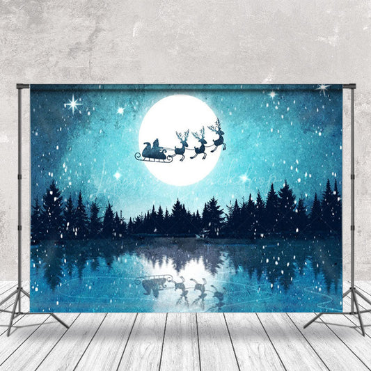 Lofaris Magical Night Christmas Santa Sleigh Flight Backdrop