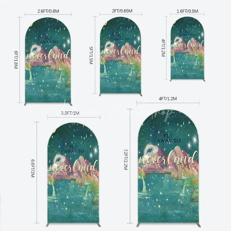 Lofaris Magical Night Sky Round Top Arch Backdrop featuring Stars Moon Rainbow and Mermaid Tails