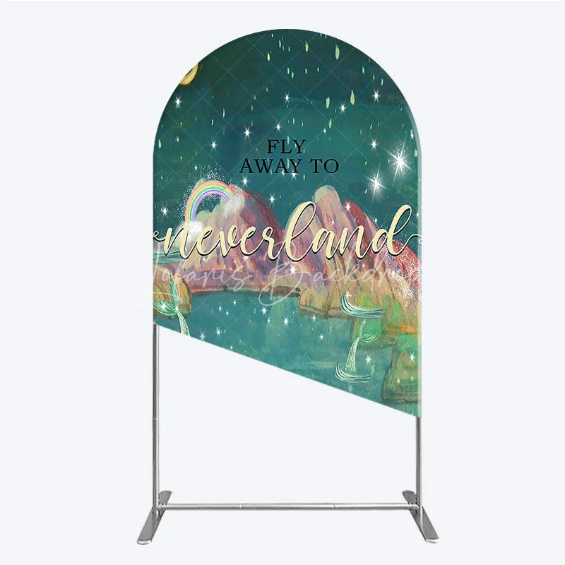 Lofaris Magical Night Sky Round Top Arch Backdrop featuring Stars Moon Rainbow and Mermaid Tails