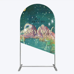 Lofaris Magical Night Sky Round Top Arch Backdrop featuring Stars Moon Rainbow and Mermaid Tails