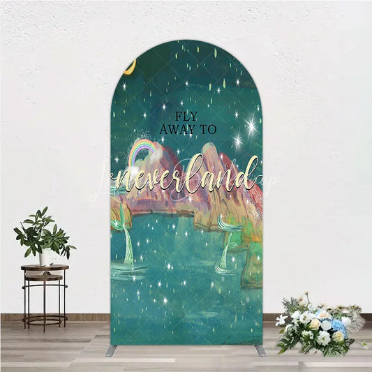 Lofaris Magical Night Sky Round Top Arch Backdrop featuring Stars Moon Rainbow and Mermaid Tails