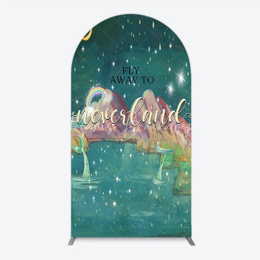Lofaris Magical Night Sky Round Top Arch Backdrop featuring Stars Moon Rainbow and Mermaid Tails