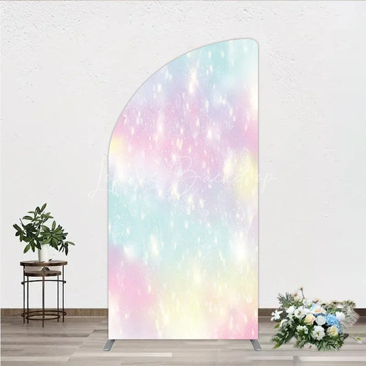 Lofaris Magical Pastel Rainbow Glitter Half Moon Arch Backdrop Dreamy Sparkle Party Decoration for Celebrations