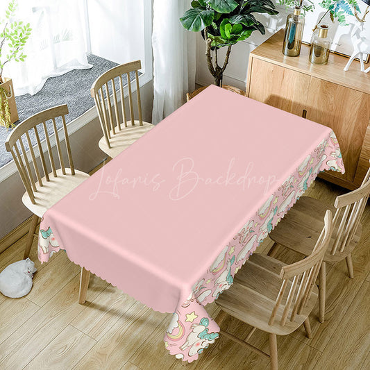 Lofaris Magical Pink Cute Unicorn Themed Cartoon Tablecloth