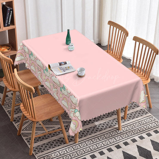 Lofaris Magical Pink Cute Unicorn Themed Cartoon Tablecloth