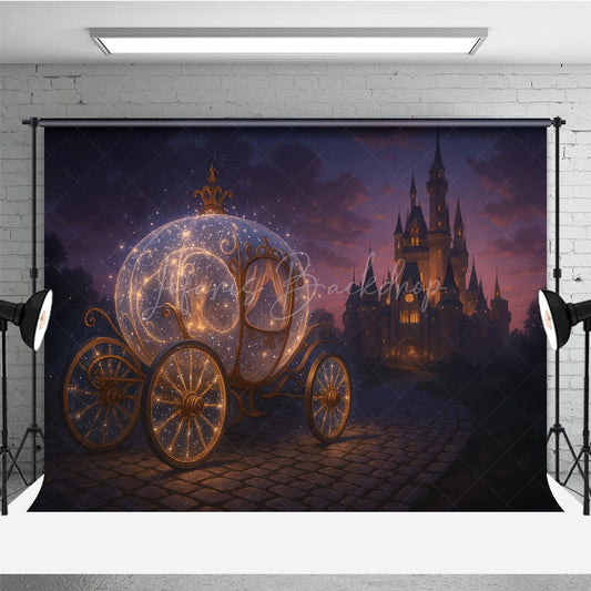 Lofaris Magical Princess Carriage Photography Backdrop Fairytale Castle at Night Cinderella Inspired Birthday Cake Smash