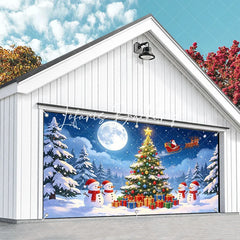 Lofaris Magical Snowy Christmas Tree and Snowmen Garage Door Banner Santa Sleigh Reindeer Holiday Decor.