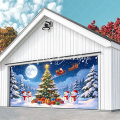 Lofaris Magical Snowy Christmas Tree and Snowmen Garage Door Banner Santa Sleigh Reindeer Holiday Decor.