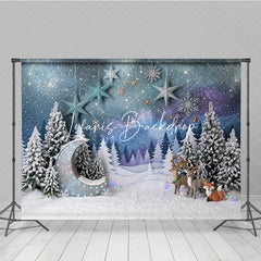 Lofaris Magical Snowy Forest Photography Backdrop with Glitter Moon Reindeer and Fox for Christmas Winter Holiday