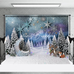 Lofaris Magical Snowy Forest Photography Backdrop with Glitter Moon Reindeer and Fox for Christmas Winter Holiday