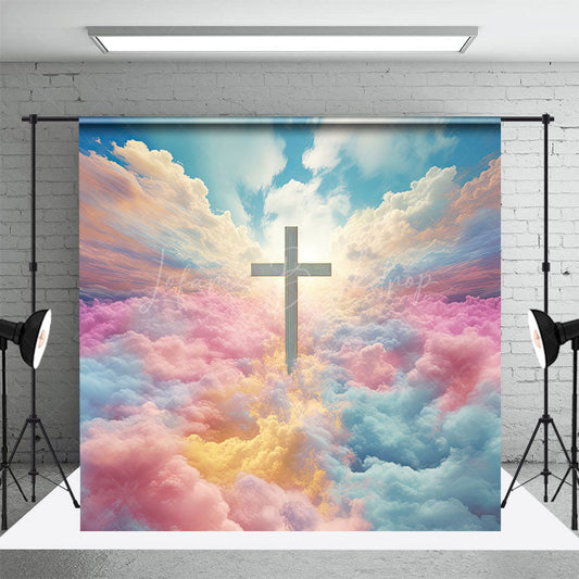 Lofaris Magnificent Rainbow Clouds Cross Easter Backdrop