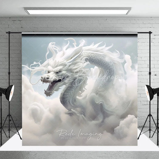 Lofaris Majestic White Dragon in Ethereal Clouds Photography Backdrop Mythical Fantasy Sky Scene for Studio Shoots