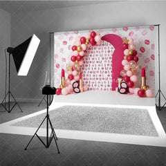 Lofaris Makeup and Lipstick Photography Backdrop Pink Lips Beauty Theme Party Banner