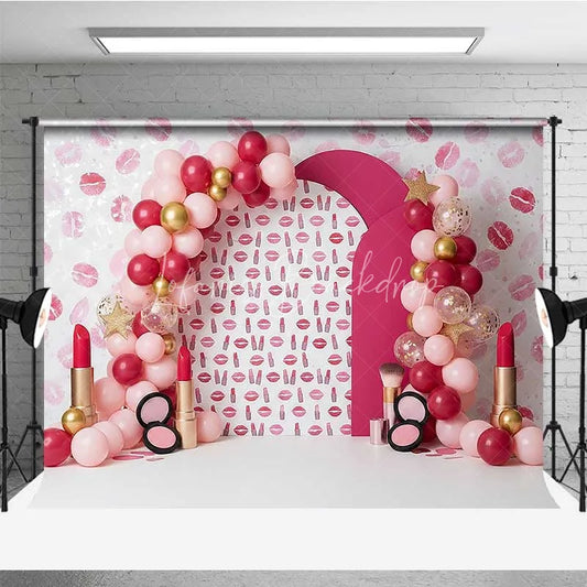 Lofaris Makeup and Lipstick Photography Backdrop Pink Lips Beauty Theme Party Banner