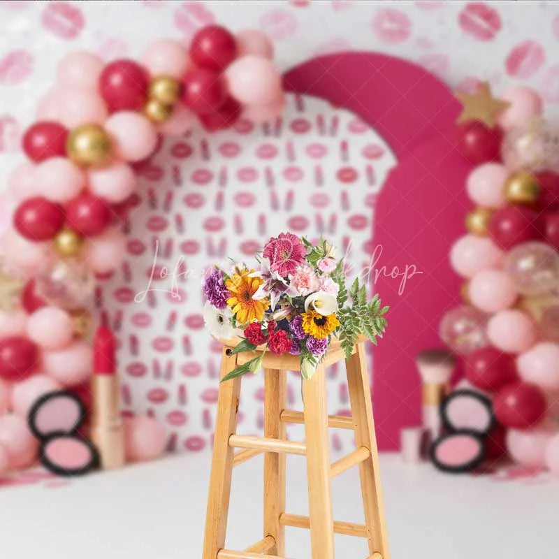 Lofaris Makeup and Lipstick Photography Backdrop Pink Lips Beauty Theme Party Banner