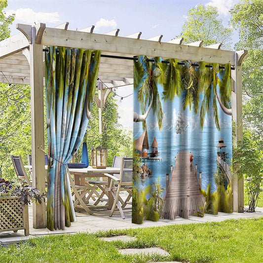 Lofaris Maldives Seaside Waterproof Printed Outdoor Curtains