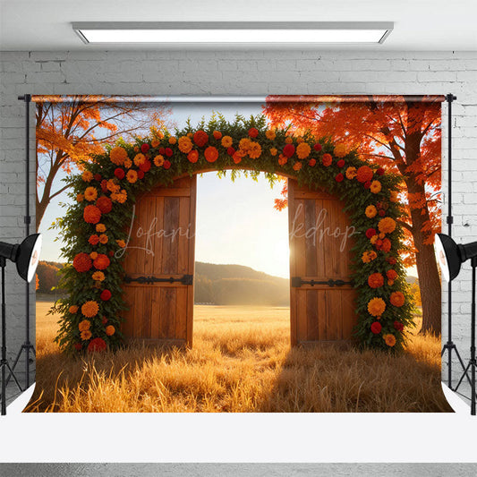 Lofaris Maple Grove Floral Greenery Door Autumn Photo Backdrop