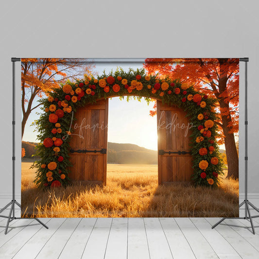 Lofaris Maple Grove Floral Greenery Door Autumn Photo Backdrop