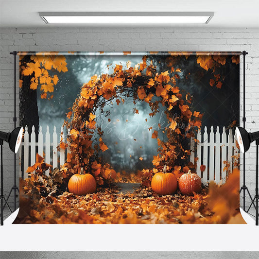 Lofaris Maple Leaf Arch In The Forest Pumpkin Photo Backdrop