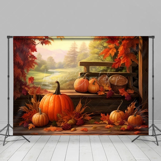 Lofaris Maple Leaf Autumn Pumpkins Harvest View Backdrop