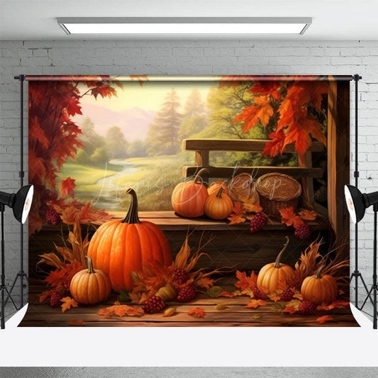 Lofaris Maple Leaf Autumn Pumpkins Harvest View Backdrop