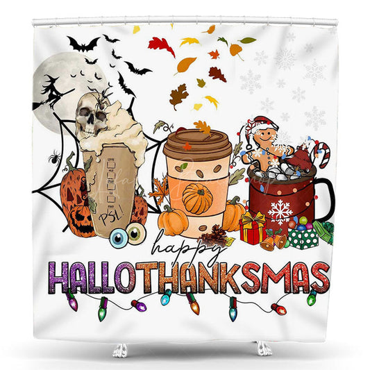 Lofaris Maple Snowman Pumpkins Hallothanksmas Shower Curtain