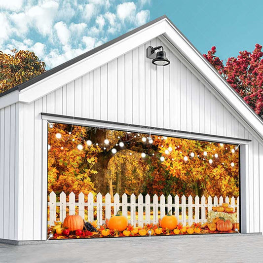 Lofaris Maple Tree Leaves Fence Pumpkin Garage Door Banner