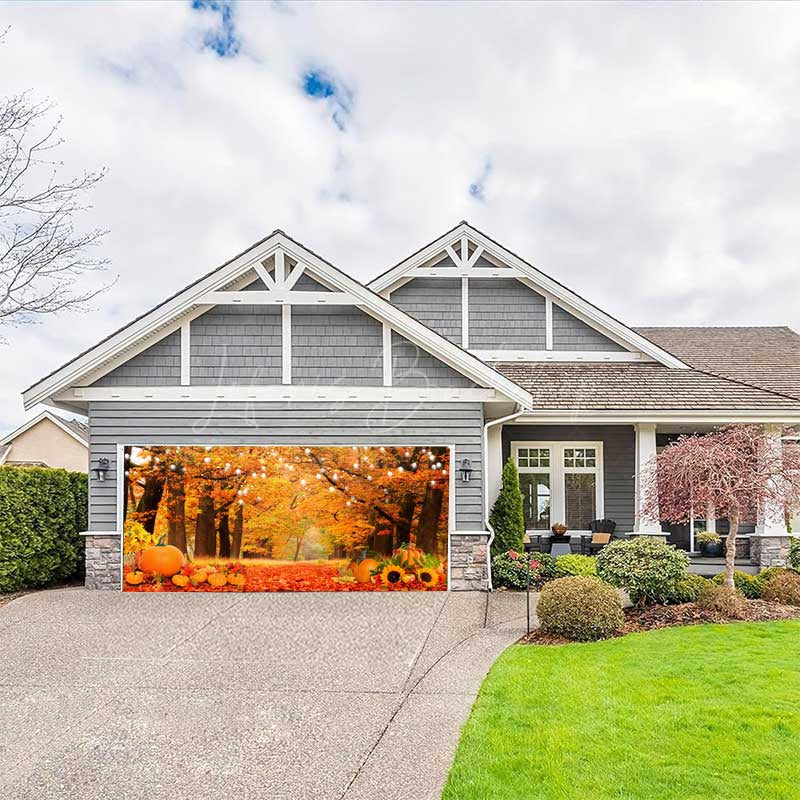 Lofaris Maple Tree Leaves Pumpkins Fall Garage Door Banner