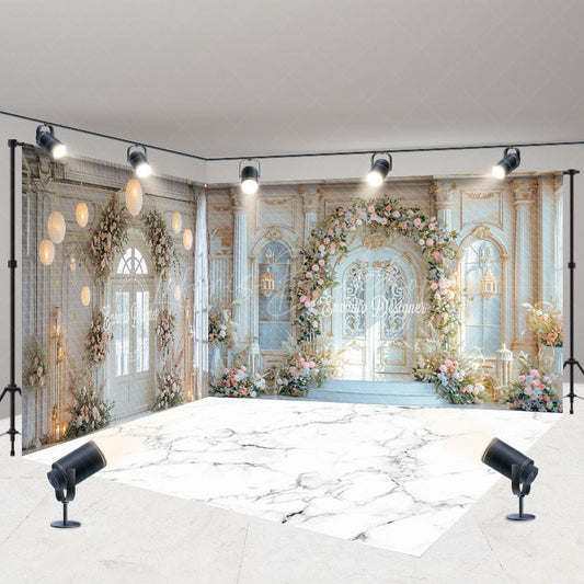 Lofaris Marble Floor Floral Door Wedding Room Set Backdrop