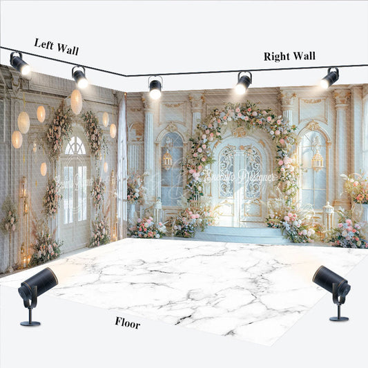 Lofaris Marble Floor Floral Door Wedding Room Set Backdrop