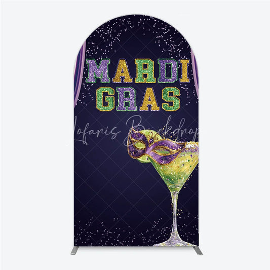 Lofaris Mardi Gras Arch Backdrop Purple Masquerade Mask Cocktail Background Carnival Party Cover Photography Prop