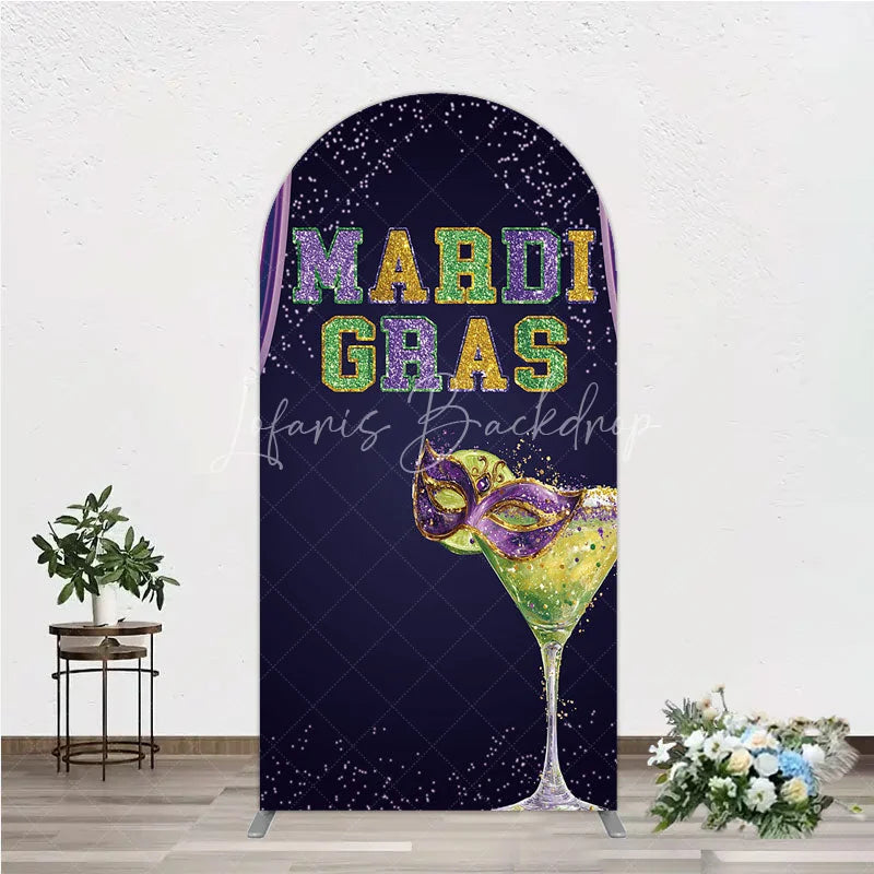 Lofaris Mardi Gras Arch Backdrop Purple Masquerade Mask Cocktail Background Carnival Party Cover Photography Prop