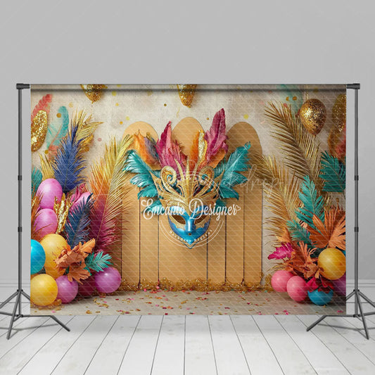 Lofaris Mardi Gras Gold Plam Feather Photography Backdrop