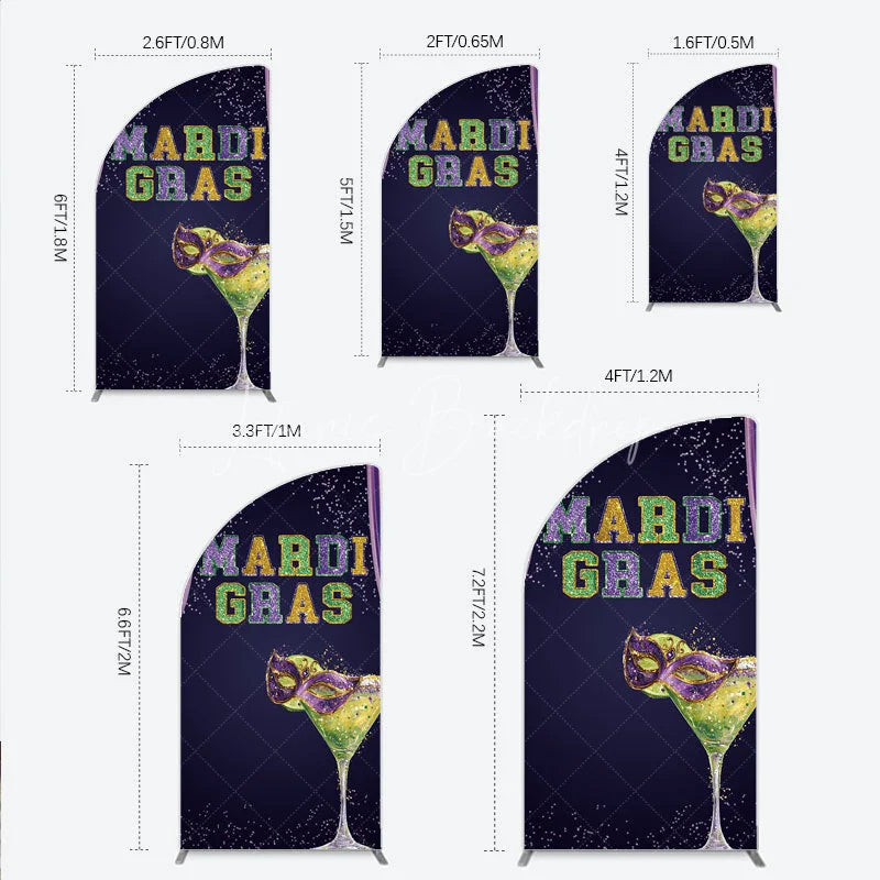 Lofaris Mardi Gras Half Moon Arch Backdrop Purple Masquerade Mask Cocktail Background Carnival Party Cover Photography Prop