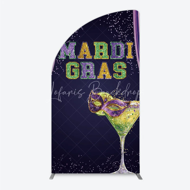 Lofaris Mardi Gras Half Moon Arch Backdrop Purple Masquerade Mask Cocktail Background Carnival Party Cover Photography Prop