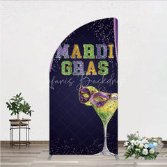 Lofaris Mardi Gras Half Moon Arch Backdrop Purple Masquerade Mask Cocktail Background Carnival Party Cover Photography Prop