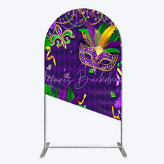 Lofaris Mardi Gras Masquerade Mask Arch Backdrop Kit Festive Carnival Party Decor Purple and Gold Feather Theme