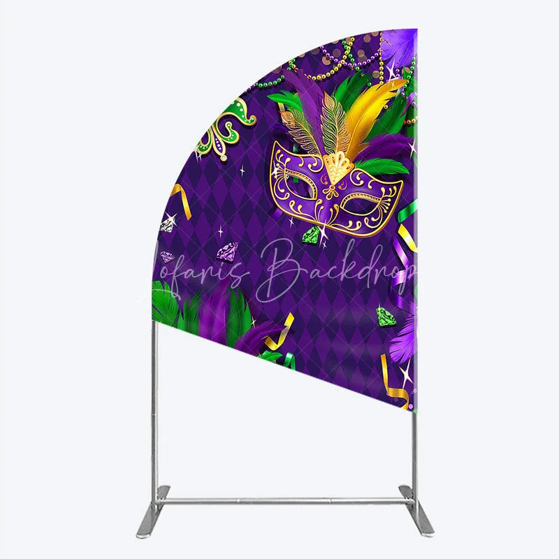 Lofaris Mardi Gras Masquerade Mask Half Moon Arch Backdrop Kit Festive Carnival Party Decor Purple and Gold Feather Theme