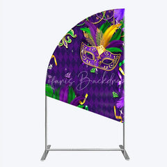 Lofaris Mardi Gras Masquerade Mask Half Moon Arch Backdrop Kit Festive Carnival Party Decor Purple and Gold Feather Theme