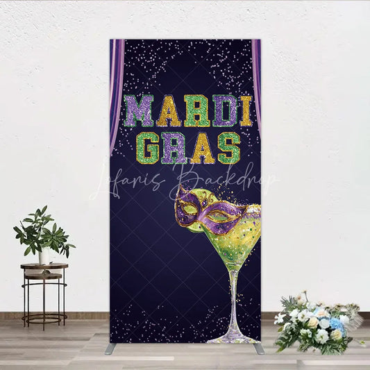 Lofaris Mardi Gras Rectangle Backdrop Purple Masquerade Mask Cocktail Background Carnival Party Cover Photography Prop