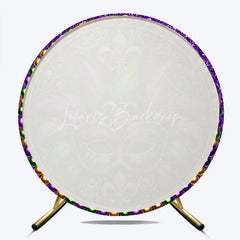 Lofaris Mardi Gras Round Backdrop Purple Green Gold Feathers Masquerade Mask Background Carnival Party Circle Cover Decoration