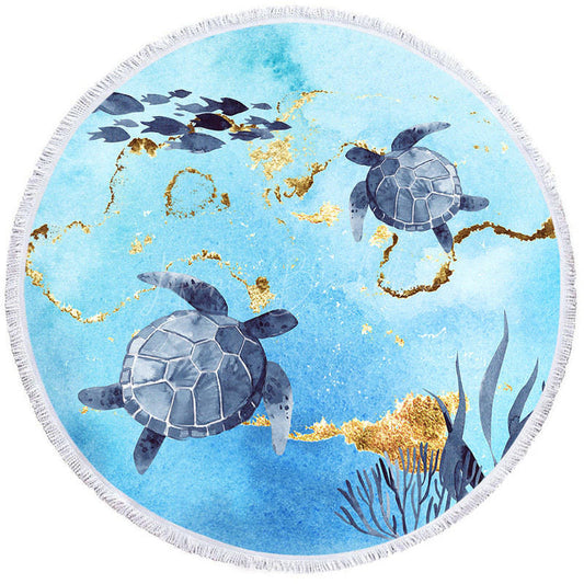 Lofaris Marine Organisms Coral Turtles Round Beach Towel