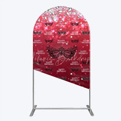 Lofaris Masquerade Ball Birthday Arch Backdrop Red and Black Venetian Mask with Diamonds Sweet 16 Party Decor