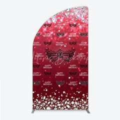 Lofaris Masquerade Ball Birthday Half Moon Arch Backdrop Red and Black Venetian Mask with Diamonds Sweet 16 Party Decor