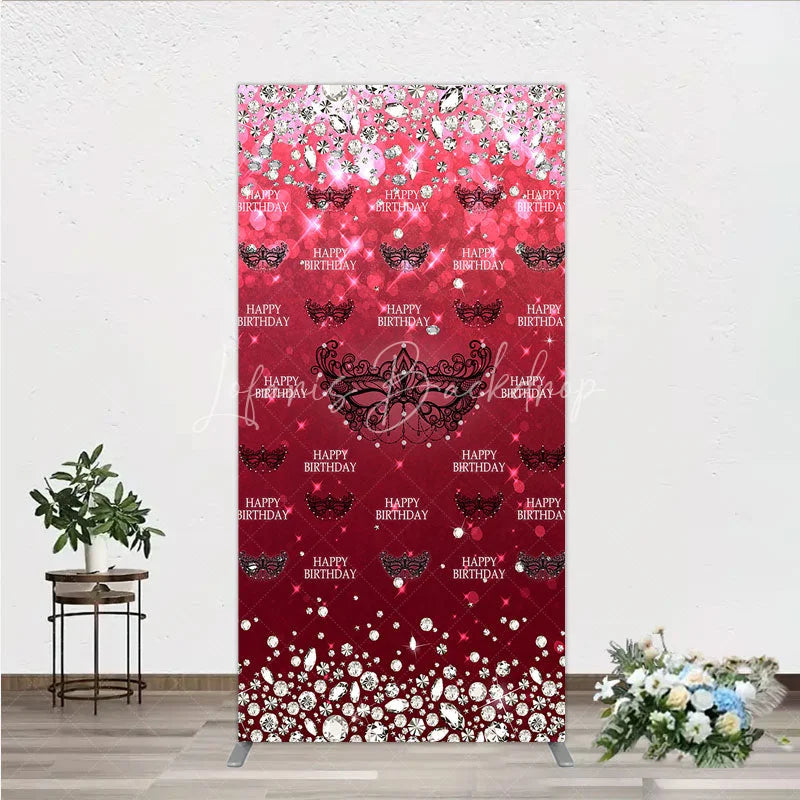 Lofaris Masquerade Ball Birthday Rectangle Backdrop Red and Black Venetian Mask with Diamonds Sweet 16 Party Decor