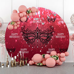 Lofaris Masquerade Ball Birthday Round Backdrop Red and Black Venetian Mask with Diamonds Sweet 16 Party Decor
