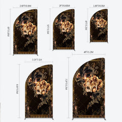 Lofaris Masquerade Mask Half Moon Arch Backdrop Black Gold Feathers Roses Background Carnival Prom Party Cover Photography Prop
