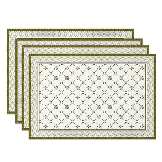 Lofaris Matcha Green White Boho Print Set Of 4 Placemats